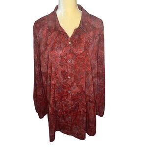 LOGO by Lori Goldstein Artsy Button Down Blouse Top Ruffle EUC XL